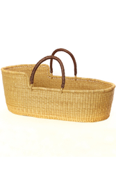 Ghanaian Natural Moses Basket with Leather Handles