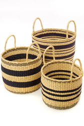 Set of Three Striped Elephant Grass Nesting Hampers